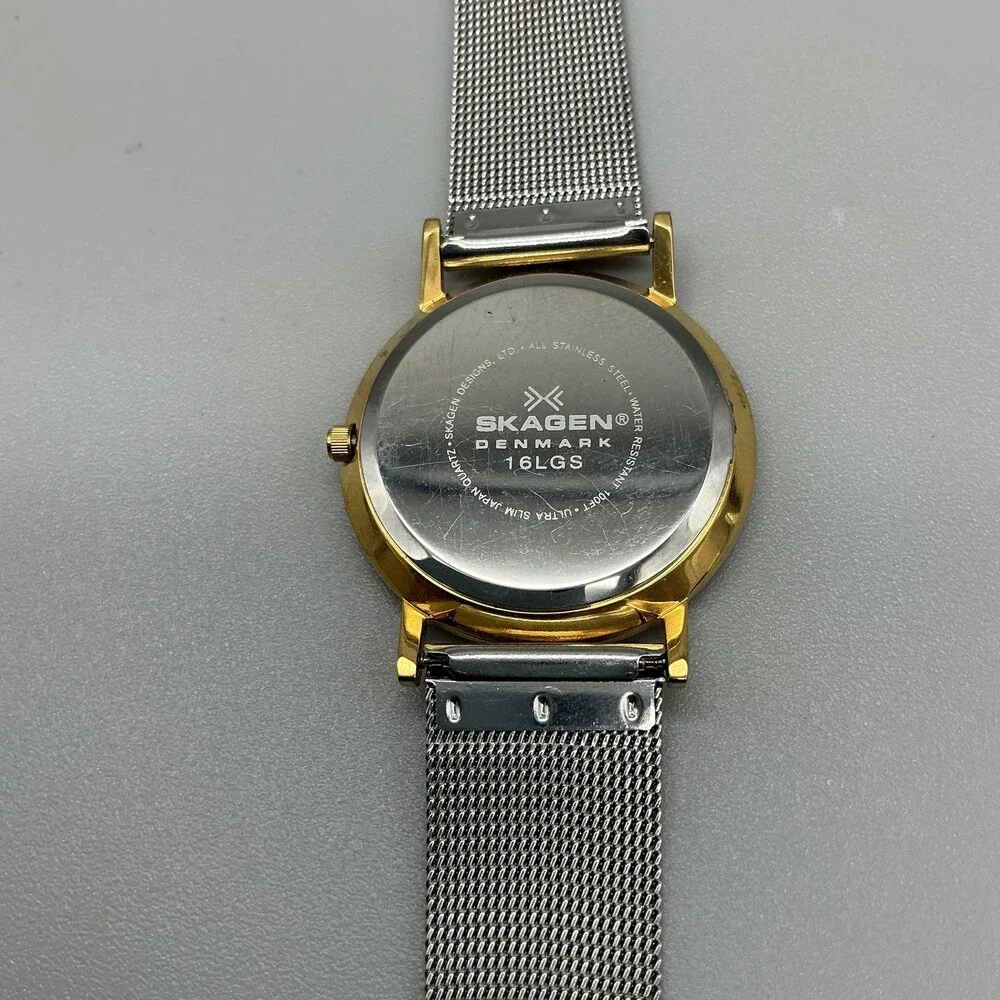 Skagen 16LGS Mens Watch 34mm Silver Tone Two Tone Stainless Date New Battery